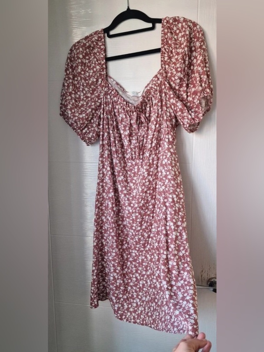 Floral Puff-Sleeve Midi Dress in Dusty Rose